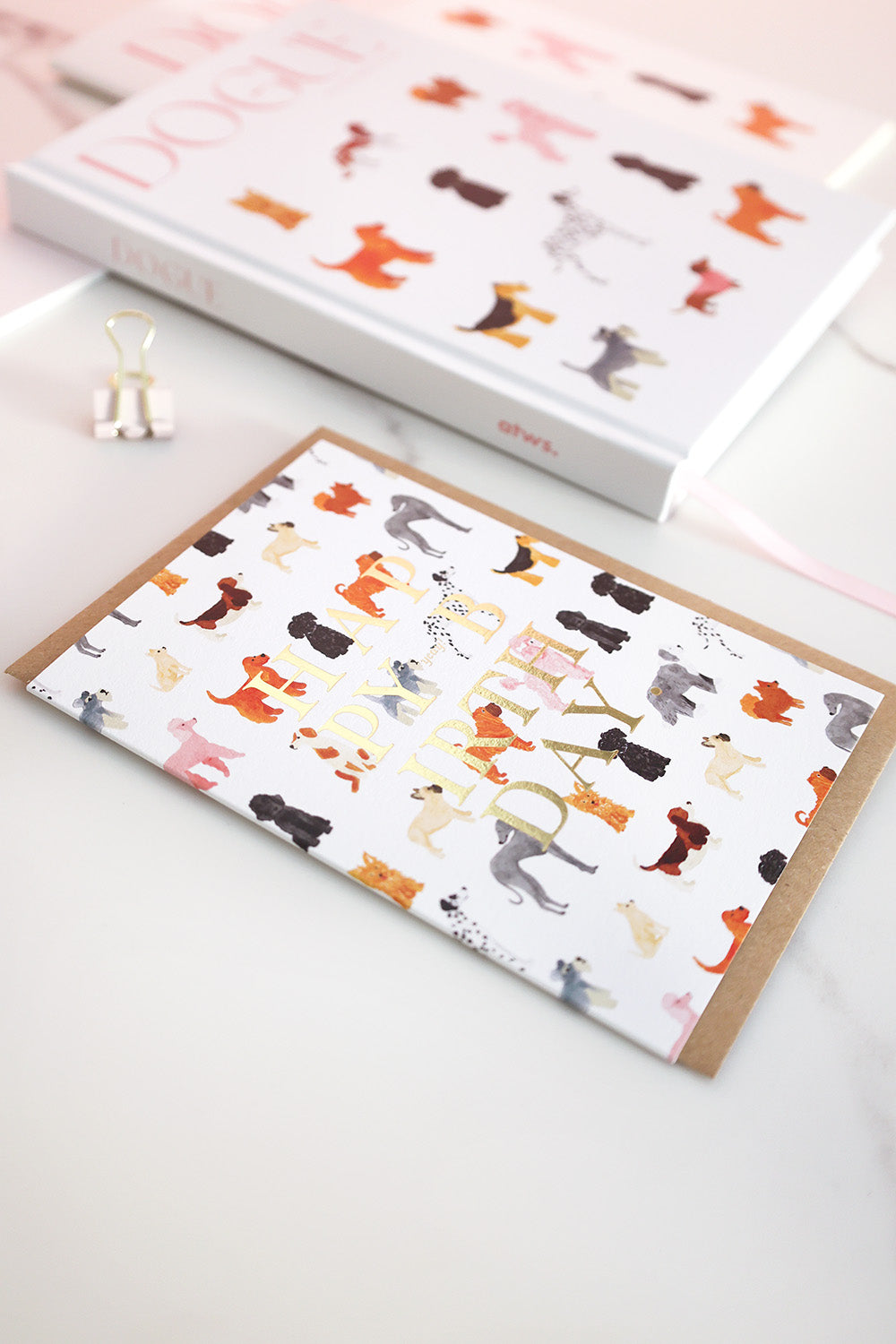 ATWS Greeting Card Birthday Dogs Pattern – Gold Foil