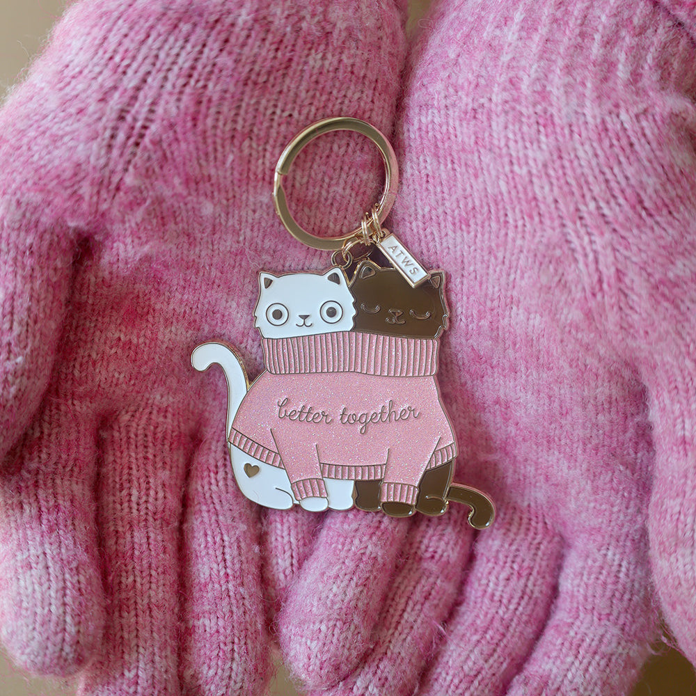 ATWS Enamel Keychain 2 Cats In A Sweater