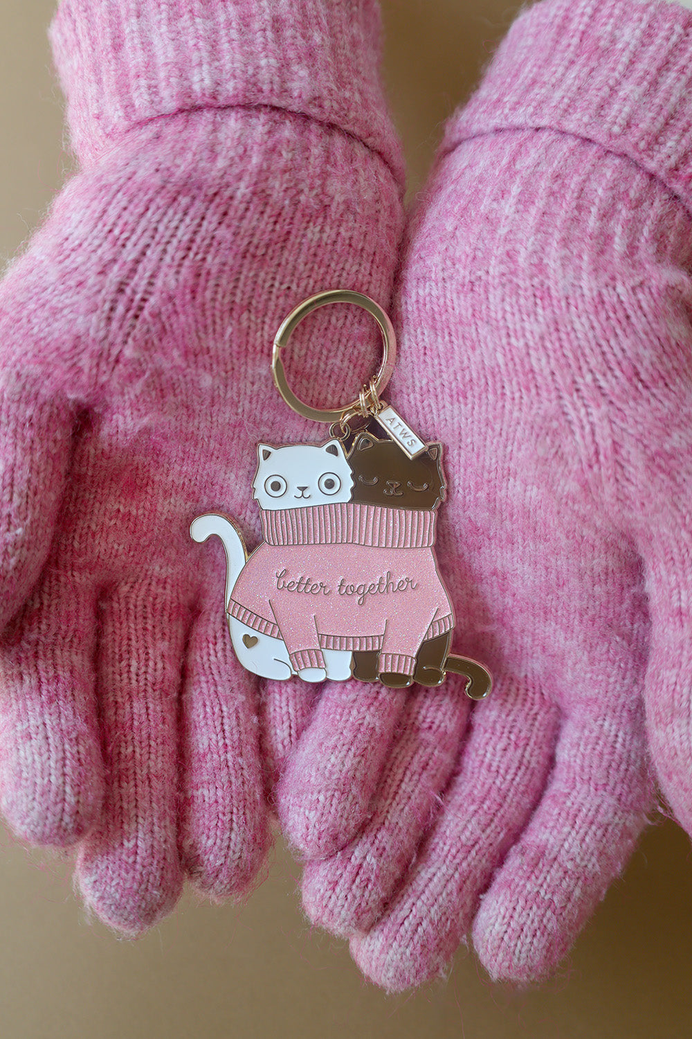 ATWS Enamel Keychain 2 Cats In A Sweater
