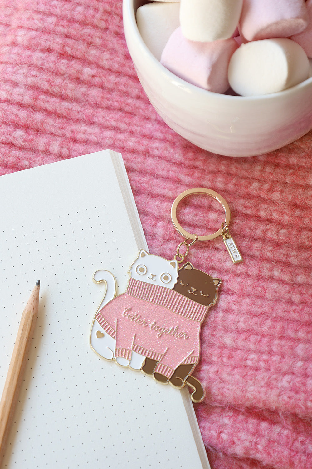 ATWS Enamel Keychain 2 Cats In A Sweater