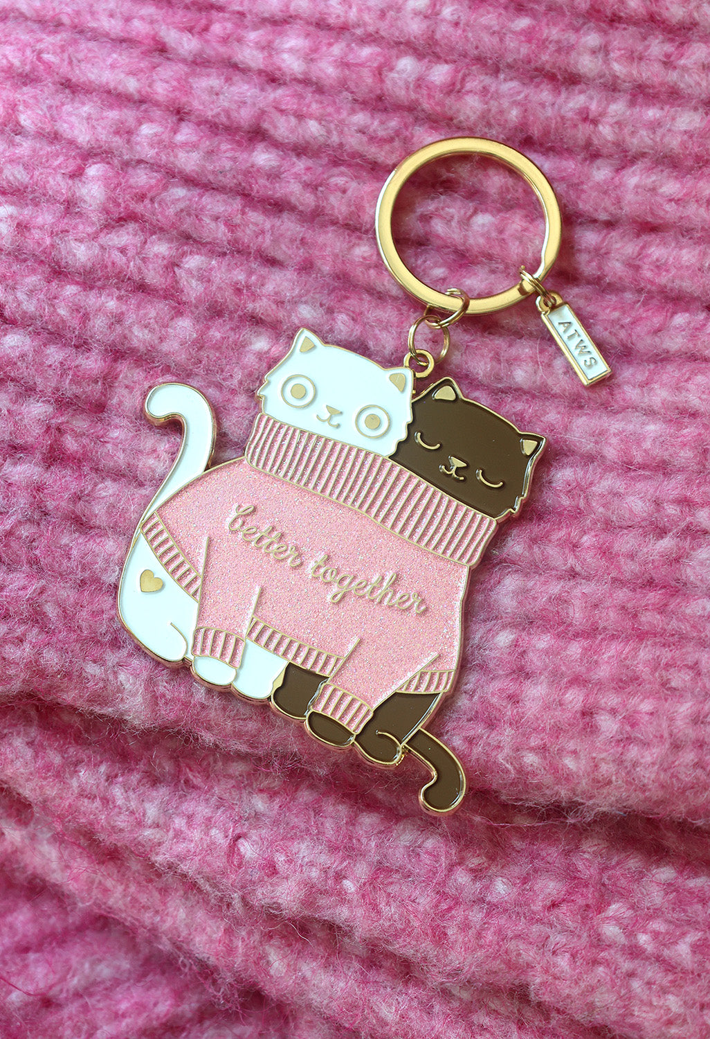 ATWS Enamel Keychain 2 Cats In A Sweater