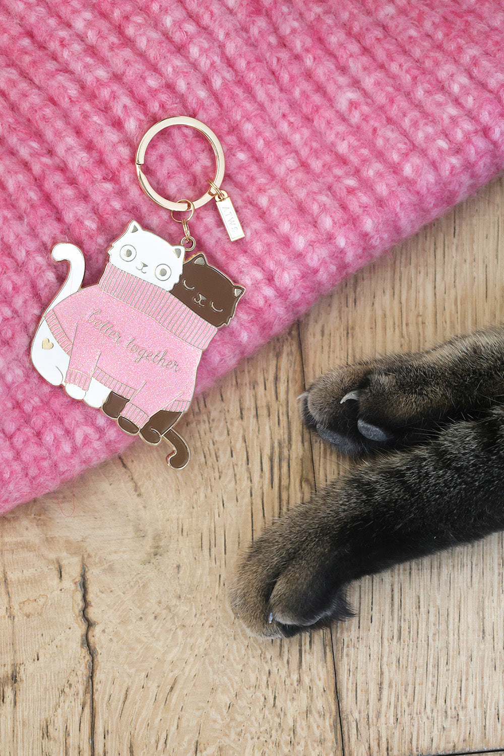ATWS Enamel Keychain 2 Cats In A Sweater