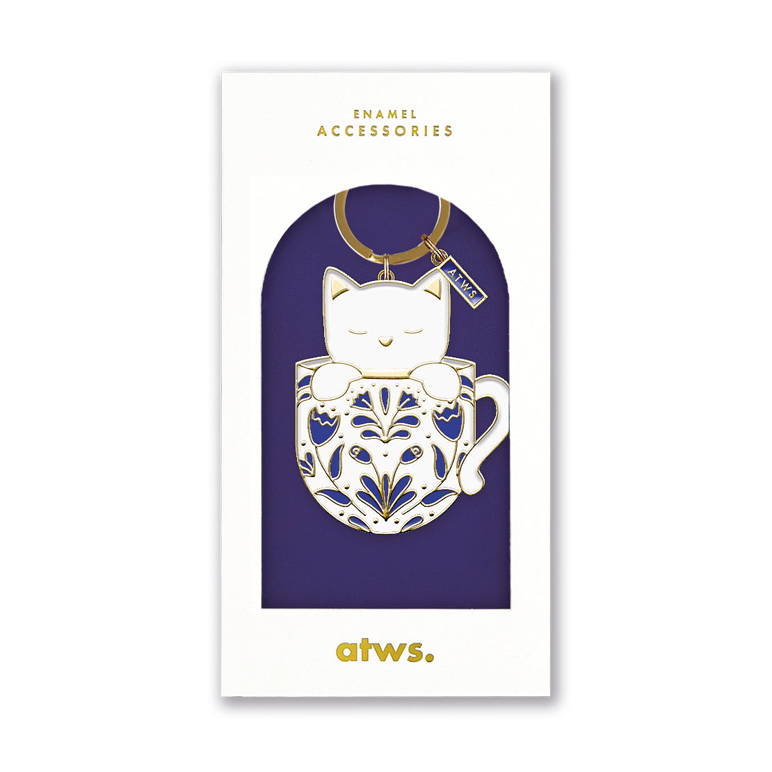 ATWS Enamel Keychain Cat In A Mug