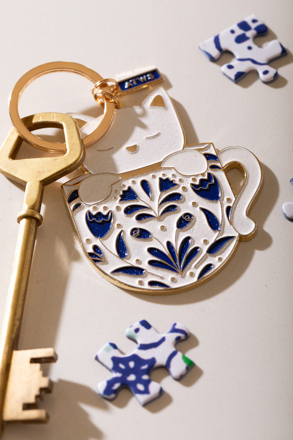 ATWS Enamel Keychain Cat In A Mug