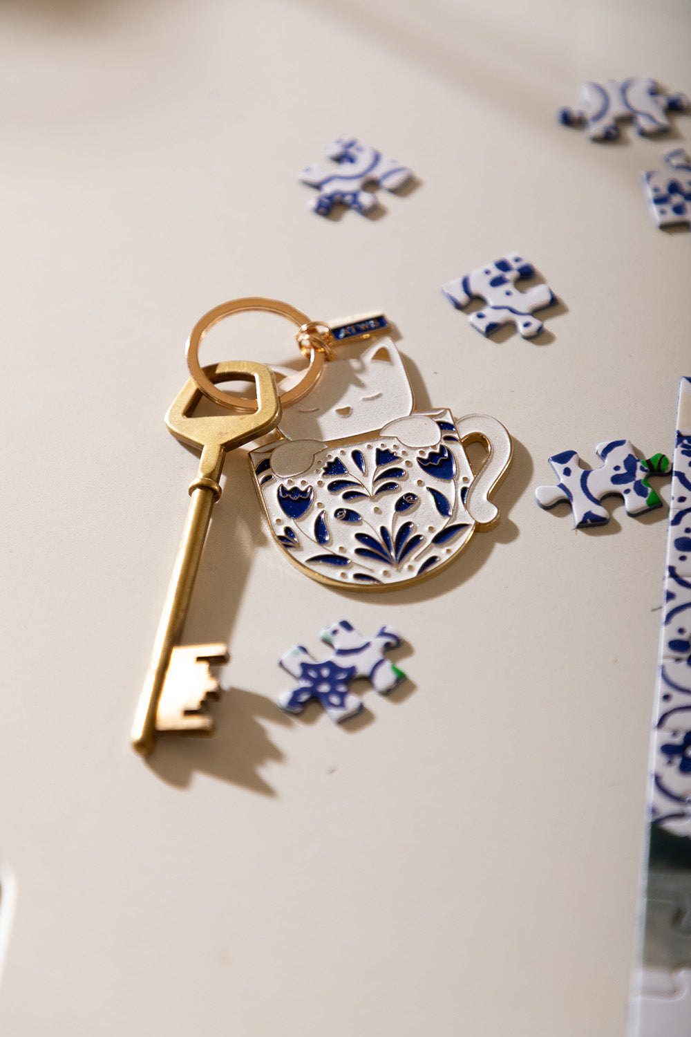 ATWS Enamel Keychain Cat In A Mug